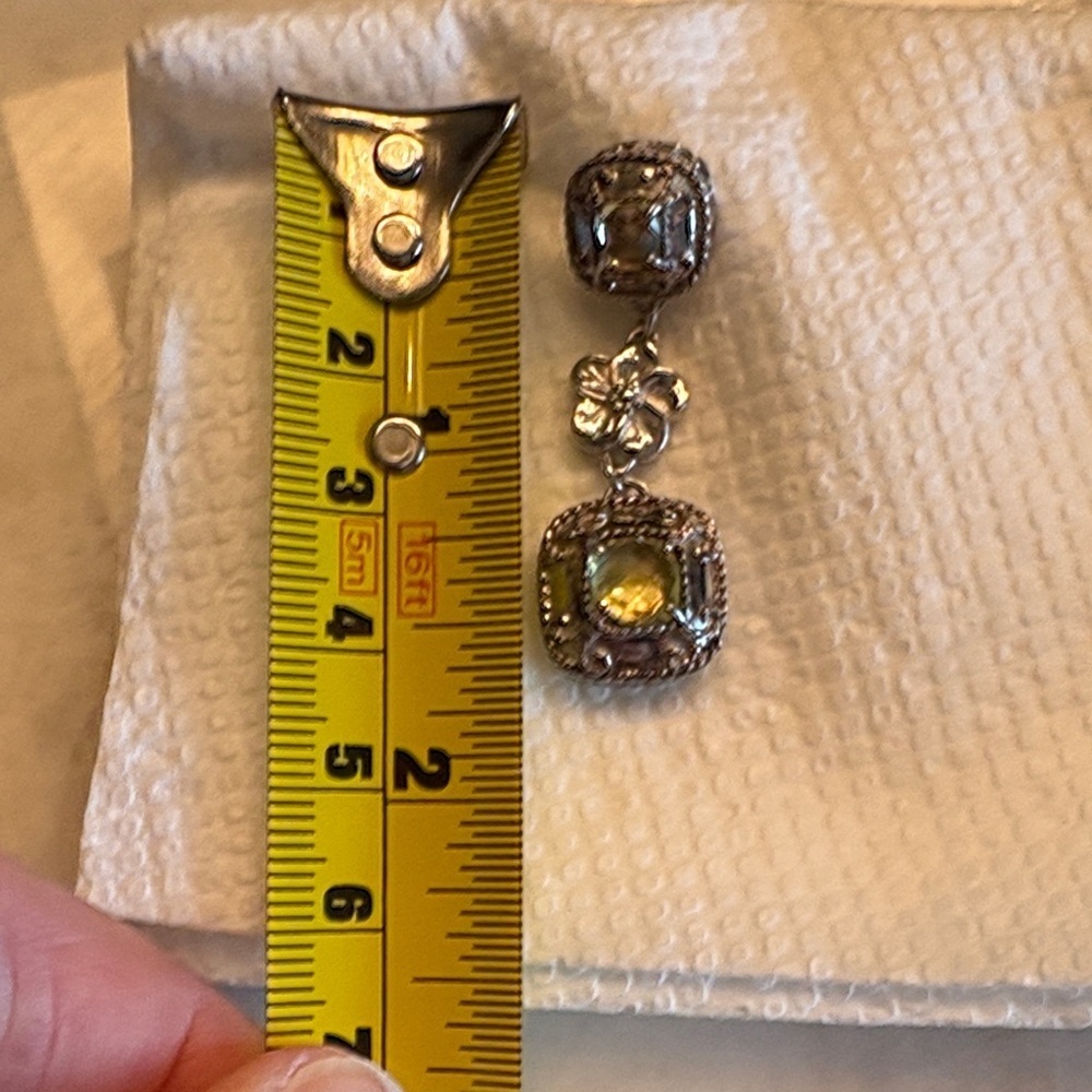 De Latori Silver & Citrine Drop Earrings with Pouch - Picture 8 of 13